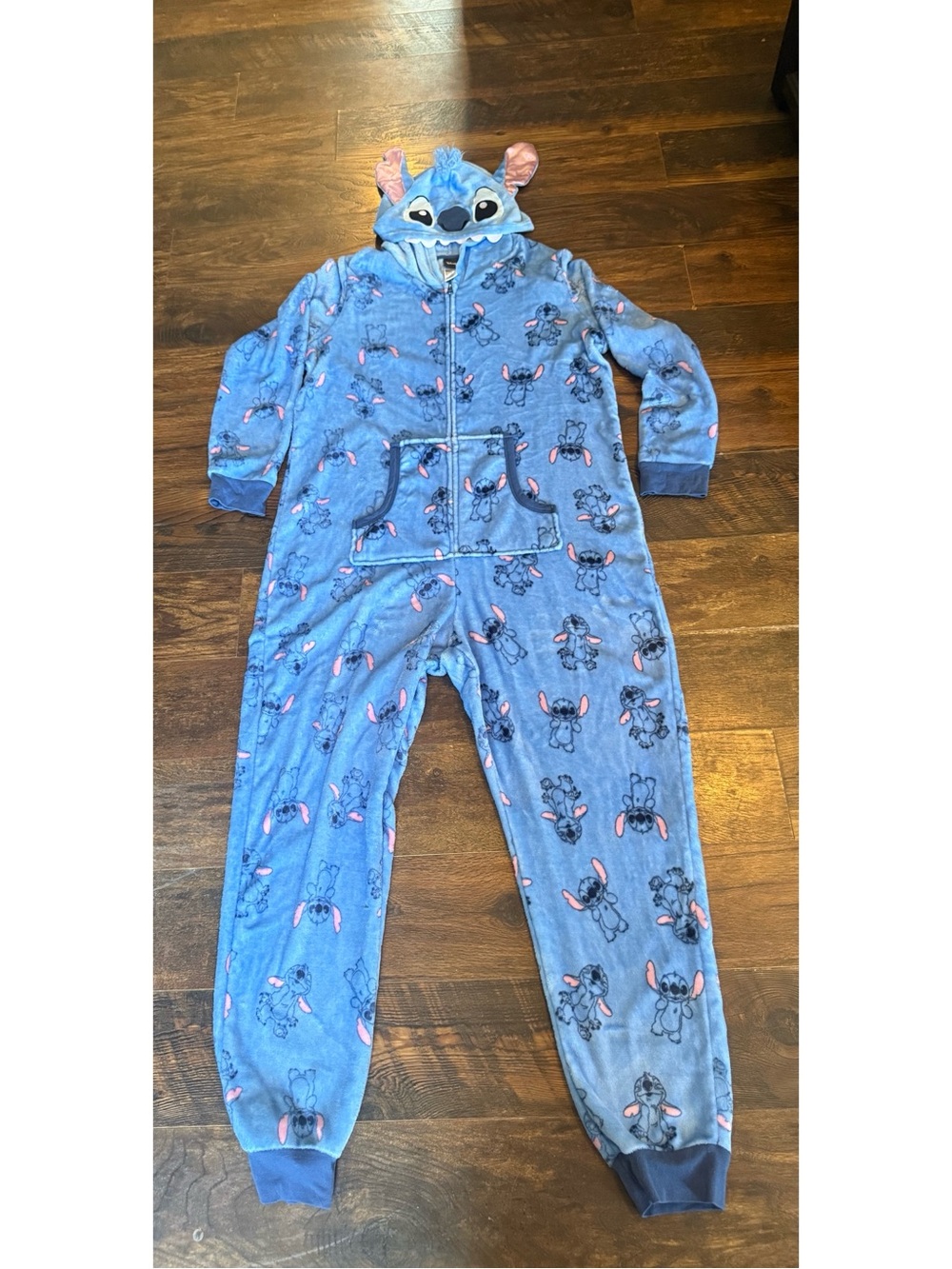 Disney Stitch Blue Hooded Faux Fur Zip One Piece Sleeper Pajamas Women’s 2X 18w